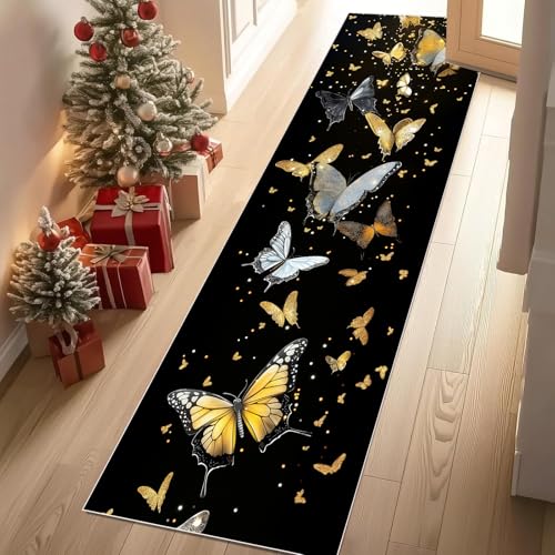 Schmetterling Aesthetic Insekten Teppich Läufer Modern Luxus Traum Schwarz Gold Teppich Klein 80x240 cm Kurzflor rutschfest Waschbar Küche Teppiche Küchenläufer Weich Kurzflor Schmetterling Aesthetic Insekten Teppich Läufer Modern Luxus Traum Schwarz Gold Teppich Klein 80x240 cm Kurzflor rutschfest Waschbar Küche Teppiche Küchenläufer Weich Kurzflor von YGcegcia