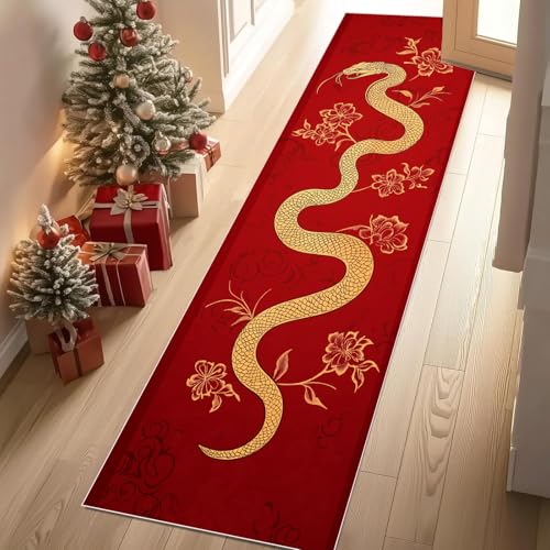 Teppich Läufer 60x180 cm Asiatischer Drache Traditionell Mohn Teppiche Rutschfest Orientalische Elemente Waschbare Teppiche Bettvorleger Teppich Kurzflor für Schlafzimmer Wohnzimmer Kinderzimmer von YGcegcia