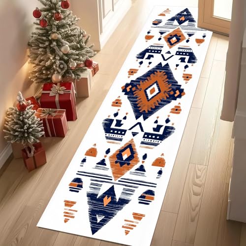 Teppich Läufer 60x180 cm Azteken Muster Polygon Ethno Design Teppiche Rutschfest Raute Geometrisch Abstrakt Waschbare Teppiche Bettvorleger Teppich Kurzflor für Schlafzimmer Wohnzimmer Kinderzimmer von YGcegcia