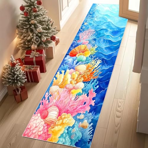 Teppich Läufer 60x180 cm Unterwasserwelt Korallen Meereswelt Muschel Teppiche Rutschfest Aquarell Ozean Waschbare Teppiche Bettvorleger Teppich Kurzflor für Schlafzimmer Wohnzimmer Kinderzimmer Teppich Läufer 60x180 cm Unterwasserwelt Korallen Meereswelt Muschel Teppiche Rutschfest Aquarell Ozean Waschbare Teppiche Bettvorleger Teppich Kurzflor für Schlafzimmer Wohnzimmer Kinderzimmer von YGcegcia