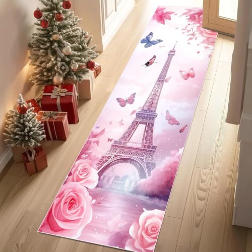 Teppich Läufer Eiffelturm Wahrzeichen Paris Teppiche Flur Romantisch Rosa Blumen Schmetterling Teppich Gegend 60x300 cm Waschbar Rutschfest Weich Kurzflor Carpet Wohnzimmer Schlafzimmer Kinderzimmer Teppich Läufer Eiffelturm Wahrzeichen Paris Teppiche Flur Romantisch Rosa Blumen Schmetterling Teppich Gegend 60x300 cm Waschbar Rutschfest Weich Kurzflor Carpet Wohnzimmer Schlafzimmer Kinderzimmer von YGcegcia