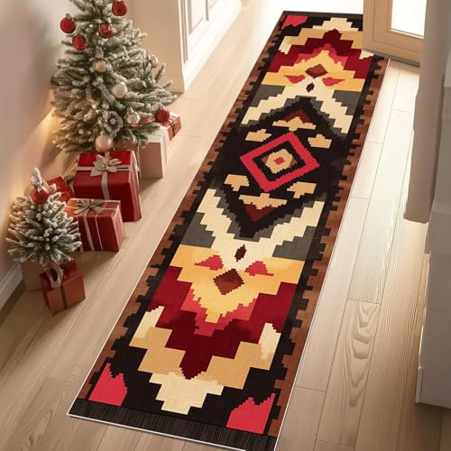 Teppich Läufer Ethnique Geometrie Aztekenmuster Polygon Teppiche Flur Amerikanischer Western Teppich Gegend 60x300 cm Waschbar Rutschfest Weich Kurzflor Carpet Wohnzimmer Schlafzimmer Kinderzimmer von YGcegcia