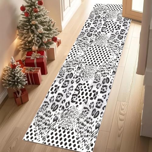 Teppich Läufer Tiermuster Leopardenmuster Geometrie Polka Dot Teppiche Flur Modern Tupfen Teppich Gegend 60x300 cm Waschbar Rutschfest Weich Kurzflor Carpet Wohnzimmer Schlafzimmer Kinderzimmer von YGcegcia