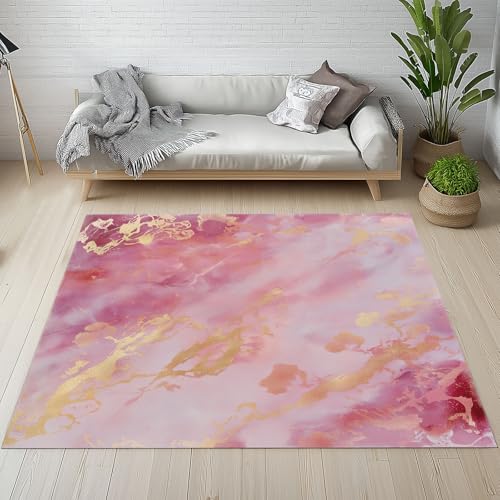 YGcegcia Abstrakt Marmoriert Marmor Optik Fußmatte Innen Outdoor Rosa Gold Marmor Muster Luxus Teppich Klein rutschfest Waschbar 60x90 cm Teppiche Schmutzfangmatte Eingangsmatte Weich Kurzflor von YGcegcia