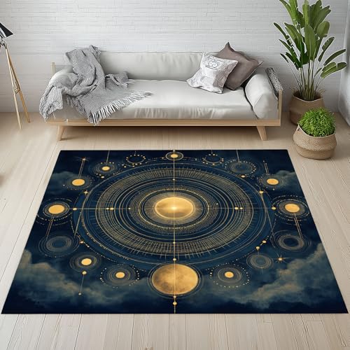 YGcegcia Astrologie Sonne Himmelskörper Teppich Kurzflor Geheimnis Geometrisch Abstrakt Teppiche rutschfest Waschbare 140x200 cm Teppich Weich Schmutzfangmatte für Schlafzimmer Wohnzimmer von YGcegcia