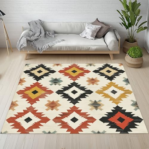YGcegcia Aztekenmuster Southwest Ethno Tribal Teppiche rutschfest Ureinwohner Retro Geometrisch Teppich Kurzflor Waschbar Teppiche Groß 200x200 cm Schmutzfangmatte für Wohnzimmer Schlafzimmer YGcegcia Aztekenmuster Southwest Ethno Tribal Teppiche rutschfest Ureinwohner Retro Geometrisch Teppich Kurzflor Waschbar Teppiche Groß 200x200 cm Schmutzfangmatte für Wohnzimmer Schlafzimmer von YGcegcia
