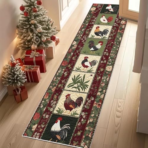 YGcegcia Bauernhaus Hahn Landhausstil Pflanze Läufer Teppich 60x120 cm Barock Blume Waschbare Teppiche Bettvorleger Teppich Klein Kurzflor rutschfest Weich Eingangsmatte Innen von YGcegcia