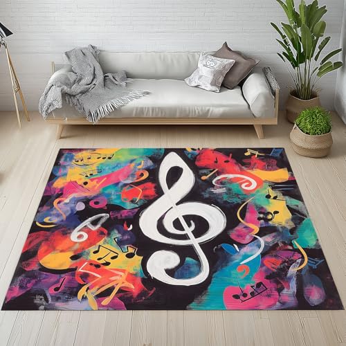 YGcegcia Bunt Musiknoten Graffiti Grunge Teppich Groß Hippie Musikliebhaber Straßenkunst Teppiche rutschfest Waschbare Teppiche Kurzflor Bettvorleger 160x230 cm Wohnzimmer Schlafzimmer YGcegcia Bunt Musiknoten Graffiti Grunge Teppich Groß Hippie Musikliebhaber Straßenkunst Teppiche rutschfest Waschbare Teppiche Kurzflor Bettvorleger 160x230 cm Wohnzimmer Schlafzimmer von YGcegcia