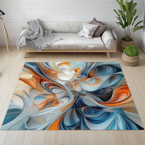 YGcegcia Bunt Streifenmuster Fluid Vortex Teppiche Wohnzimmer 200x300 cm Modern Abstrakt Kunst Teppich Groß Waschbar rutschfest Weich Teppich Kurzflor Schmutzfangmatte Schlafzimmer Kinderzimmer von YGcegcia
