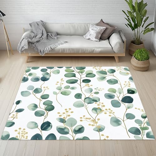 YGcegcia Eukalyptus Blatter Blumenzweige Fußmatte Outdoor Aquarell Pflanze Waschbare Teppich Bettvorleger Teppiche Klein Kurzflor Eingangsmatte Innen rutschfest Weich 80x120 cm von YGcegcia