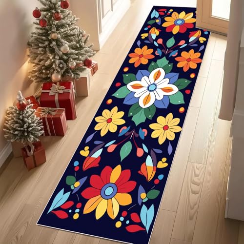 YGcegcia Folklore Geblümt Ethnischer Blume Läufer Teppich 60x120 cm Bauernhaus Floral Blatter Waschbare Teppiche Bettvorleger Teppich Klein Kurzflor rutschfest Weich Eingangsmatte Innen YGcegcia Folklore Geblümt Ethnischer Blume Läufer Teppich 60x120 cm Bauernhaus Floral Blatter Waschbare Teppiche Bettvorleger Teppich Klein Kurzflor rutschfest Weich Eingangsmatte Innen von YGcegcia