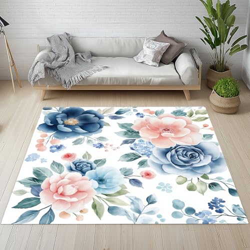 YGcegcia Frühling Wildblumen Blütenblatt Fußmatte Outdoor Elegante Blumen Floral Pflanze Waschbare Teppich Bettvorleger Teppiche Klein Kurzflor Eingangsmatte Innen rutschfest Weich 80x120 cm von YGcegcia