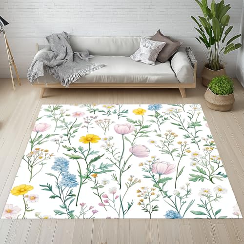 YGcegcia Gänseblümchen Kamille Wildblumen Frühling Fußmatte Outdoor Bauernhaus Pflanze Floral Waschbare Teppich Bettvorleger Teppiche Klein Kurzflor Eingangsmatte Innen rutschfest Weich 80x120 cm von YGcegcia