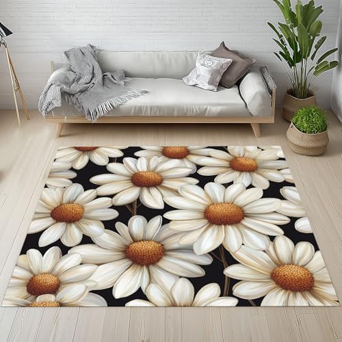 YGcegcia Gänseblümchen Kamille Wildblumen Fußmatte Outdoor Bauernhaus Pflanze Floral Waschbare Teppich Bettvorleger Teppiche Klein Kurzflor Eingangsmatte Innen rutschfest Weich 80x120 cm von YGcegcia