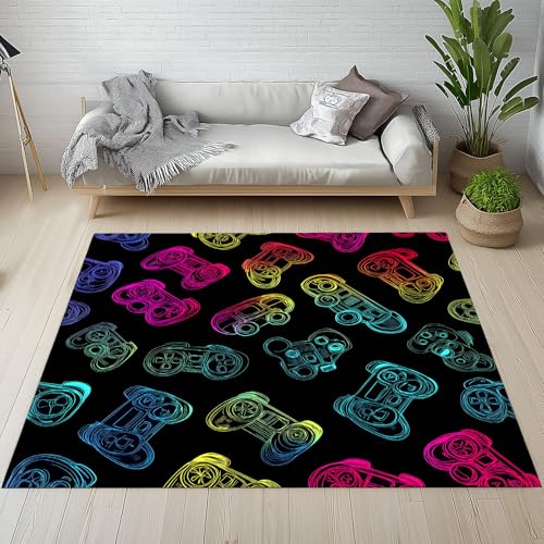 YGcegcia Gamepad Gamer Game Controller Teppich Groß Jungen Mädchen Dekor Handgezeichnet Teppiche rutschfest Waschbare Teppiche Kurzflor Bettvorleger 160x230 cm Wohnzimmer Schlafzimmer von YGcegcia