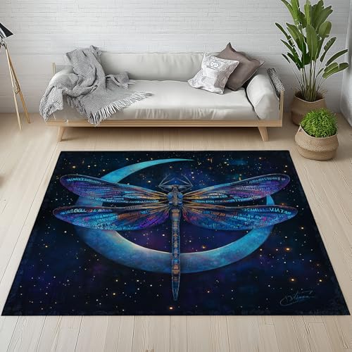 YGcegcia Geheimnis Libelle Fliegende Insekten Fußmatte Outdoor Mond Sternenhimmel Aquarell Waschbare Teppich Bettvorleger Teppiche Klein Kurzflor Eingangsmatte Innen rutschfest Weich 80x120 cm von YGcegcia