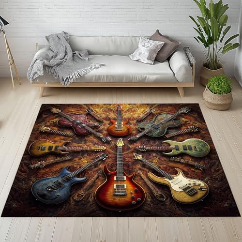 YGcegcia Gitarre Musikinstrumente Waschbare Teppiche Grunge Musikthema Retro Teppiche Kurzflor rutschfest 120x180 cm Teppich Eingangsmatte Wohnzimmer Schmutzfangmatte Kinderzimmer YGcegcia Gitarre Musikinstrumente Waschbare Teppiche Grunge Musikthema Retro Teppiche Kurzflor rutschfest 120x180 cm Teppich Eingangsmatte Wohnzimmer Schmutzfangmatte Kinderzimmer von YGcegcia