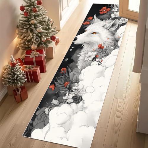 YGcegcia Japanische Stil Wolf Fantasie Blume Läufer Teppich 60x120 cm Aquarell Wolke Waschbare Teppiche Bettvorleger Teppich Klein Kurzflor rutschfest Weich Eingangsmatte Innen YGcegcia Japanische Stil Wolf Fantasie Blume Läufer Teppich 60x120 cm Aquarell Wolke Waschbare Teppiche Bettvorleger Teppich Klein Kurzflor rutschfest Weich Eingangsmatte Innen von YGcegcia