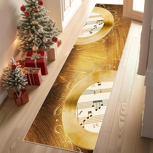 YGcegcia Klassisch Musik Schallplatten Gold Musik Läufer Teppich 60x120 cm Sternenhimmel Muster Waschbare Teppiche Bettvorleger Teppich Klein Kurzflor rutschfest Weich Eingangsmatte Innen von YGcegcia
