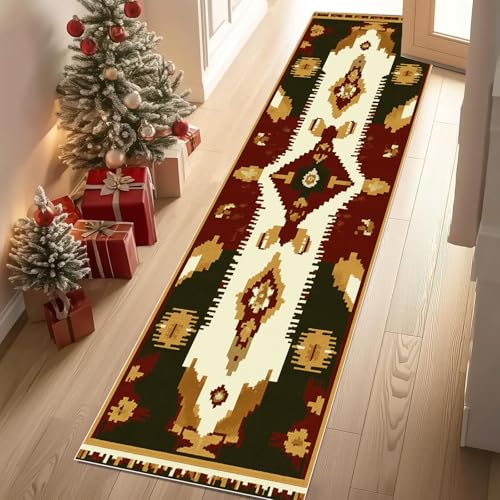 YGcegcia Läufer Teppich Aztekisches Muster Geometrie Dreieck Teppich Flur Rustikaler Stammes Küchenläufer 60x240 cm rutschfest Waschbare Teppiche Kurzflor Wohnzimmer Schlafzimmer Kinderzimmer von YGcegcia