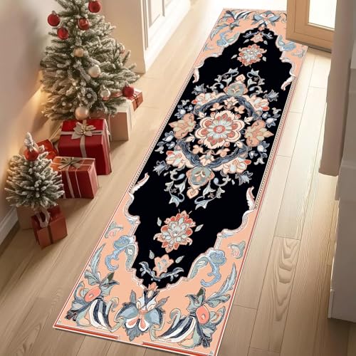YGcegcia Läufer Teppich Marokkanisch Geometrisch Retro Blatt Teppich Flur Rustikaler Orientalische Küchenläufer 60x240 cm rutschfest Waschbare Teppiche Kurzflor Wohnzimmer Schlafzimmer Kinderzimmer von YGcegcia