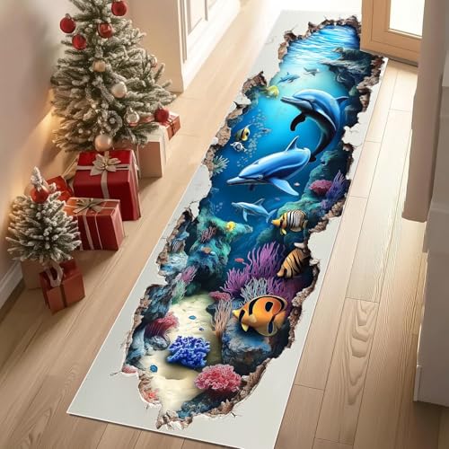 YGcegcia Läufer Teppich Meerestiere Delfin Unterwasserwelt Korallen Teppich Flur D Illusion Fisch Küchenläufer 60x240 cm rutschfest Waschbare Teppiche Kurzflor Wohnzimmer Schlafzimmer Kinderzimmer YGcegcia Läufer Teppich Meerestiere Delfin Unterwasserwelt Korallen Teppich Flur D Illusion Fisch Küchenläufer 60x240 cm rutschfest Waschbare Teppiche Kurzflor Wohnzimmer Schlafzimmer Kinderzimmer von YGcegcia