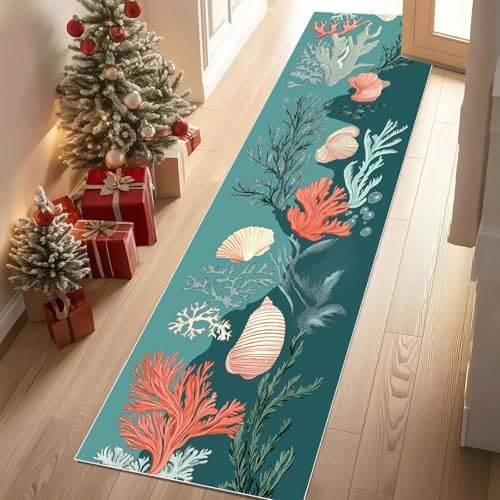 YGcegcia Läufer Teppich Nautisch Korallen Meerestiere Muschel Teppich Flur Meereswelt Algen Küchenläufer 60x240 cm rutschfest Waschbare Teppiche Kurzflor Wohnzimmer Schlafzimmer Kinderzimmer YGcegcia Läufer Teppich Nautisch Korallen Meerestiere Muschel Teppich Flur Meereswelt Algen Küchenläufer 60x240 cm rutschfest Waschbare Teppiche Kurzflor Wohnzimmer Schlafzimmer Kinderzimmer von YGcegcia