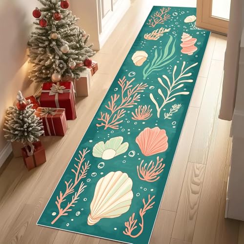 YGcegcia Läufer Teppich Nautisch Muschel Meerestiere Korallen Teppich Flur Küsten Algen Küchenläufer 60x240 cm rutschfest Waschbare Teppiche Kurzflor Wohnzimmer Schlafzimmer Kinderzimmer YGcegcia Läufer Teppich Nautisch Muschel Meerestiere Korallen Teppich Flur Küsten Algen Küchenläufer 60x240 cm rutschfest Waschbare Teppiche Kurzflor Wohnzimmer Schlafzimmer Kinderzimmer von YGcegcia