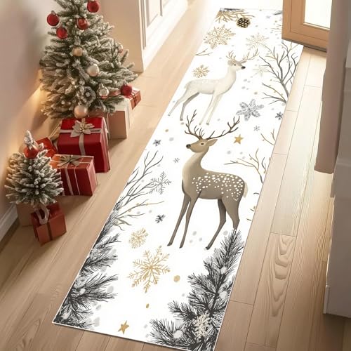 YGcegcia Läufer Teppich Sika Hirsch Rentier Kiefer Teppich Flur Winter Schneeflocke Küchenläufer 60x240 cm rutschfest Waschbare Teppiche Kurzflor Wohnzimmer Schlafzimmer Kinderzimmer YGcegcia Läufer Teppich Sika Hirsch Rentier Kiefer Teppich Flur Winter Schneeflocke Küchenläufer 60x240 cm rutschfest Waschbare Teppiche Kurzflor Wohnzimmer Schlafzimmer Kinderzimmer von YGcegcia