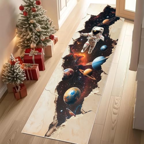 YGcegcia Läufer Teppich Weltraum Astronaut Science Fiction Planet Teppich Flur Surreal Galaxy Küchenläufer 60x240 cm rutschfest Waschbare Teppiche Kurzflor Wohnzimmer Schlafzimmer Kinderzimmer von YGcegcia
