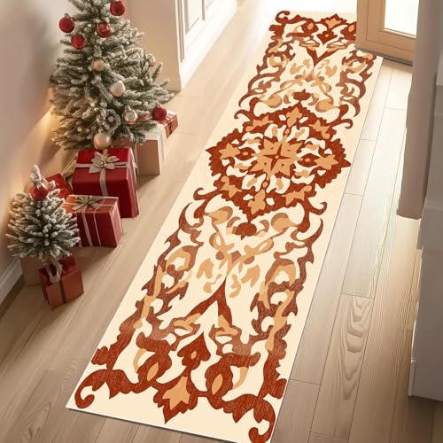 YGcegcia Landhausstil Dekor Rustikal Blumen Teppich Gegend 80x300 cm Traditionell Muster Läufer Teppich rutschfest Waschbare Teppiche Kurzflor Bettvorleger Wohnzimmer Schlafzimmer von YGcegcia