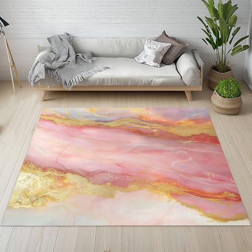 YGcegcia Marmoriert Marmor Optik Gold Marmor Muster Teppich Kurzflor Aquarell Abstrakt Modern Teppiche rutschfest Waschbare 140x200 cm Teppich Weich Schmutzfangmatte für Schlafzimmer Wohnzimmer YGcegcia Marmoriert Marmor Optik Gold Marmor Muster Teppich Kurzflor Aquarell Abstrakt Modern Teppiche rutschfest Waschbare 140x200 cm Teppich Weich Schmutzfangmatte für Schlafzimmer Wohnzimmer von YGcegcia
