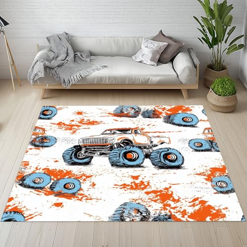 YGcegcia Monster Truck Geländefahrzeug Teppiche Wohnzimmer 200x300 cm Jungen Teenager Dekor Graffiti Teppich Groß Waschbar rutschfest Weich Teppich Kurzflor Schmutzfangmatte Schlafzimmer Kinderzimmer von YGcegcia