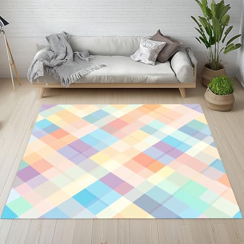 YGcegcia Mosaik-Muster Bunt Karo Gitter Fußmatte Outdoor Geometrisch Schachbrettmuster Waschbare Teppich Bettvorleger Teppiche Klein Kurzflor Eingangsmatte Innen rutschfest Weich 80x120 cm von YGcegcia