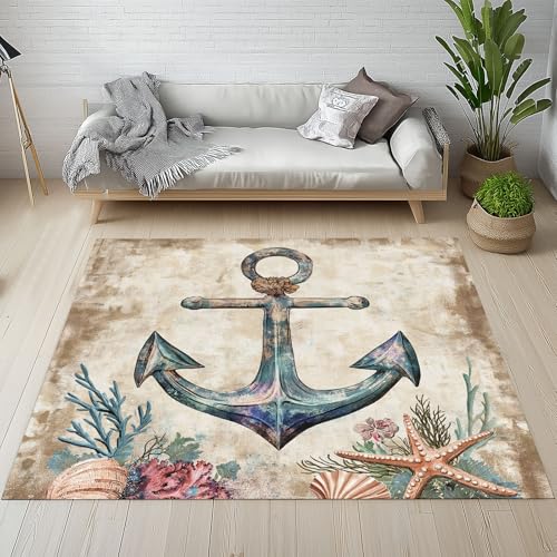 YGcegcia Nautisches Marine Maritim Thema Anker Waschbare Teppiche Vintage Seestern Koralle Teppiche Kurzflor rutschfest 120x180 cm Teppich Eingangsmatte Wohnzimmer Schmutzfangmatte Kinderzimmer YGcegcia Nautisches Marine Maritim Thema Anker Waschbare Teppiche Vintage Seestern Koralle Teppiche Kurzflor rutschfest 120x180 cm Teppich Eingangsmatte Wohnzimmer Schmutzfangmatte Kinderzimmer von YGcegcia