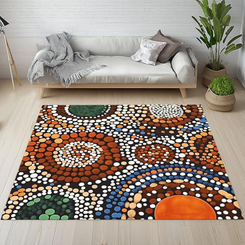 YGcegcia Outdoor Teppich Boho Bunt Polka Dot Teppich rutschfest Geometrisch Abstrakt Bohemian Ethno Vintage Waschbare Teppiche 120x170 cm Kurzflor Schmutzfangmatte Schlafzimmer, Kinderzimmer von YGcegcia