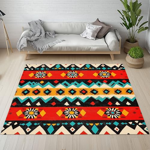YGcegcia Outdoor Teppich Ethno Tribal Exotische Stammes Teppich rutschfest Vintage Abstrakt Geometrisch Raute Waschbare Teppiche 120x170 cm Kurzflor Schmutzfangmatte Schlafzimmer, Kinderzimmer von YGcegcia