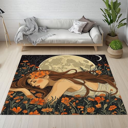 YGcegcia Outdoor Teppich Mädchen Wildblumen Vollmond Teppich rutschfest Karikatur Bauernhaus Floral Waschbare Teppiche 120x170 cm Kurzflor Schmutzfangmatte Schlafzimmer, Kinderzimmer YGcegcia Outdoor Teppich Mädchen Wildblumen Vollmond Teppich rutschfest Karikatur Bauernhaus Floral Waschbare Teppiche 120x170 cm Kurzflor Schmutzfangmatte Schlafzimmer, Kinderzimmer von YGcegcia