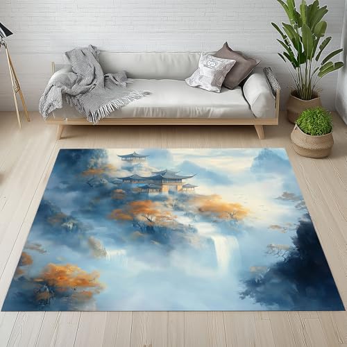 YGcegcia Outdoor Teppich Orientalisch Natur Landschaft Wasserfall Teppich rutschfest Wald Gebirge Jungle Baum Waschbare Teppiche 120x170 cm Kurzflor Schmutzfangmatte Schlafzimmer, Kinderzimmer von YGcegcia