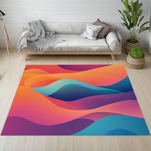 YGcegcia Regenbogen Bunt Wellig Linie Teppich Kurzflor Modern Abstrakt Kunst Teppiche rutschfest Waschbare 140x200 cm Teppich Weich Schmutzfangmatte für Schlafzimmer Wohnzimmer YGcegcia Regenbogen Bunt Wellig Linie Teppich Kurzflor Modern Abstrakt Kunst Teppiche rutschfest Waschbare 140x200 cm Teppich Weich Schmutzfangmatte für Schlafzimmer Wohnzimmer von YGcegcia