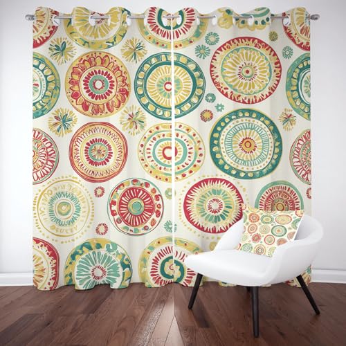 YGcegcia Retro Blumenmuster Vorhang mit Ösen, Ethno Tribal Geometrisch Verdunklungsvorhänge, Abstrakt Floral Blickdicht Gardinen, Thermovorhang 2er Set für Schlafzimmer Wohnzimmer, H160 x B70 cm von YGcegcia