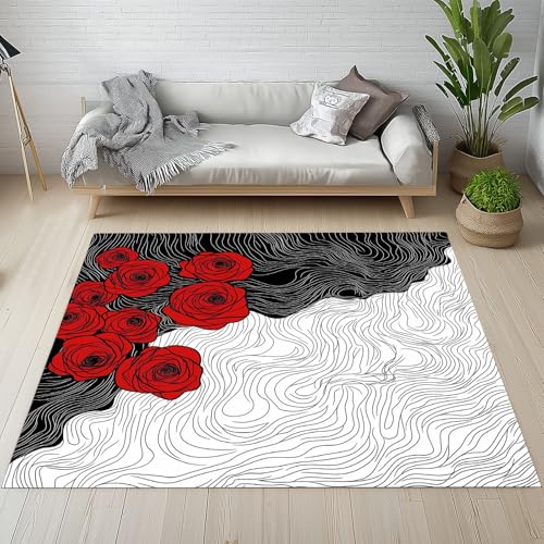 YGcegcia Rose Blumen Floral Gedruckt Fußmatte Innen Outdoor Abstrakt Linie Schwarz Weißer Teppich Klein rutschfest Waschbar 60x90 cm Teppiche Schmutzfangmatte Eingangsmatte Weich Kurzflor YGcegcia Rose Blumen Floral Gedruckt Fußmatte Innen Outdoor Abstrakt Linie Schwarz Weißer Teppich Klein rutschfest Waschbar 60x90 cm Teppiche Schmutzfangmatte Eingangsmatte Weich Kurzflor von YGcegcia