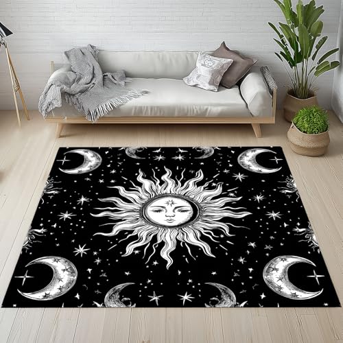YGcegcia Sonne und Mond Boho Astrologie Fußmatte Outdoor Bohemian Sternenhimmel Geheimnis Waschbare Teppich Bettvorleger Teppiche Klein Kurzflor Eingangsmatte Innen rutschfest Weich 80x120 cm von YGcegcia