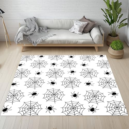 YGcegcia Spinnennetz Spinne Insekt Waschbare Teppiche Schwarz Weißer Minimalismus Teppiche Kurzflor rutschfest 120x180 cm Teppich Eingangsmatte Wohnzimmer Schmutzfangmatte Kinderzimmer von YGcegcia