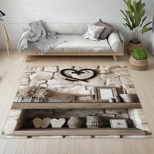 YGcegcia Steinwand Herzmuster Bilderrahmen Teppich Weich Schlafzimmer, Holzmaserung Steine Teppiche rutschfest Kurzflor 80 X 150 cm,Teppich Waschbar Wohnzimmer, Kinderzimmer, Esszimmer YGcegcia Steinwand Herzmuster Bilderrahmen Teppich Weich Schlafzimmer, Holzmaserung Steine Teppiche rutschfest Kurzflor 80 X 150 cm,Teppich Waschbar Wohnzimmer, Kinderzimmer, Esszimmer von YGcegcia
