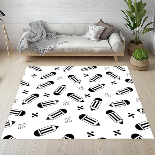 YGcegcia Streifenstifte Mathesymbole Teppich Wohnzimmer, Kinder Cartoon Deko Teppiche Weich Kurzflor 80 X 120cm rutschfest, Teppich Waschbar Schlafzimmer, Kinderzimmer, Esszimmer von YGcegcia