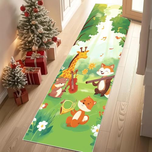 YGcegcia Teppich Flur 80x200 cm Cartoon Tier Niedlich Waldtiere Teppiche Kurzflor Musik Thema Teppiche Läufer rutschfest Waschbare Teppich Weich Küchenläufer für Schlafzimmer Wohnzimmer von YGcegcia