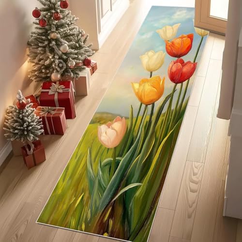 YGcegcia Teppich Läufer 60x180 cm Botanisch Tulpen Natur Landschaft Teppiche rutschfest Aquarell Blumen Waschbare Teppiche Bettvorleger Teppich Kurzflor für Schlafzimmer Wohnzimmer Kinderzimmer YGcegcia Teppich Läufer 60x180 cm Botanisch Tulpen Natur Landschaft Teppiche rutschfest Aquarell Blumen Waschbare Teppiche Bettvorleger Teppich Kurzflor für Schlafzimmer Wohnzimmer Kinderzimmer von YGcegcia