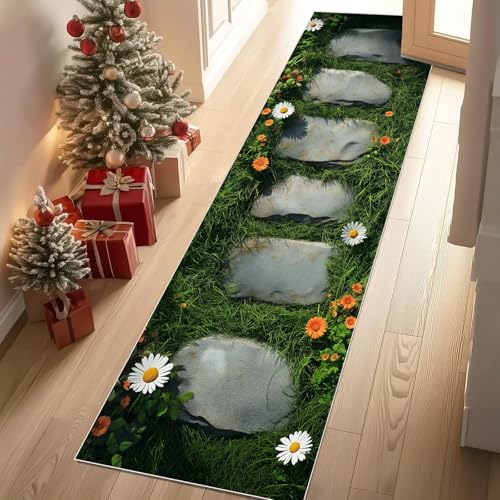 YGcegcia Teppich Läufer Garten Stein Natur Gänseblümchen Teppiche Flur Landhausstil Gras Teppich Gegend 60x300 cm Waschbar rutschfest Weich Kurzflor Carpet Wohnzimmer Schlafzimmer Kinderzimmer YGcegcia Teppich Läufer Garten Stein Natur Gänseblümchen Teppiche Flur Landhausstil Gras Teppich Gegend 60x300 cm Waschbar rutschfest Weich Kurzflor Carpet Wohnzimmer Schlafzimmer Kinderzimmer von YGcegcia