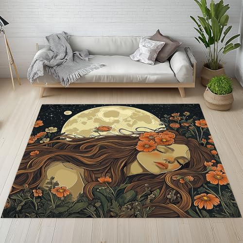 YGcegcia Teppiche rutschfest Mädchen Wildblumen Vollmond Teppich Kurzflor Karikatur Bauernhaus Floral Waschbare Teppiche Bettvorleger 100x150 cm für Schlafzimmer Wohnzimmer, Kinderzimmer YGcegcia Teppiche rutschfest Mädchen Wildblumen Vollmond Teppich Kurzflor Karikatur Bauernhaus Floral Waschbare Teppiche Bettvorleger 100x150 cm für Schlafzimmer Wohnzimmer, Kinderzimmer von YGcegcia